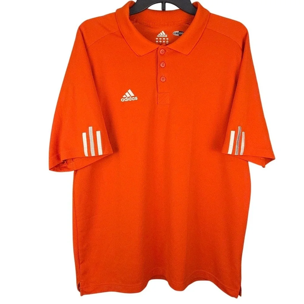 Adidas Golf Polo Shirt Mens Medium Orange 3-Stripes Short Sleeve ClimaCool‎